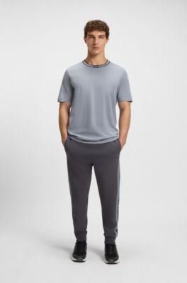 Camiseta de punto de algod&oacute;n con cuello a rayas, Gris oscuro