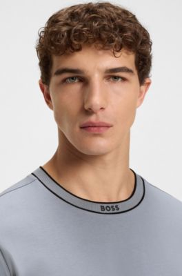 T-shirt en jersey de coton avec col &agrave; rayures, Gris sombre