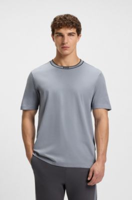 T-shirt en jersey de coton avec col &agrave; rayures, Gris sombre