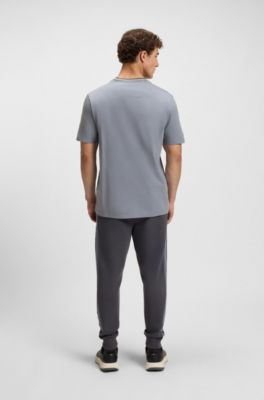Camiseta de punto de algod&oacute;n con cuello a rayas, Gris oscuro