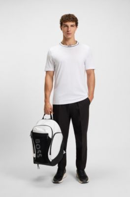 T-shirt en jersey de coton avec col &agrave; rayures, Blanc