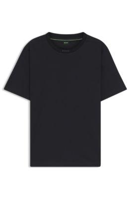 Camiseta de punto de algod&oacute;n con cuello a rayas, Azul oscuro