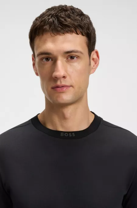 Striped-collar T-shirt in cotton jersey