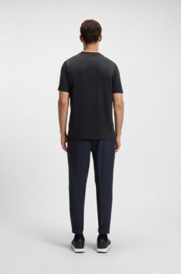 Camiseta de punto de algod&oacute;n con cuello a rayas, Azul oscuro