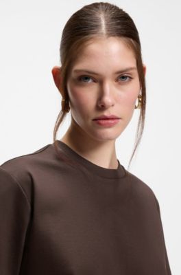 T-shirt Relaxed en coton merceris&eacute;, Marron fonc&eacute;