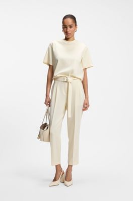 Relaxed-fit T-shirt in mercerized cotton, Light Beige