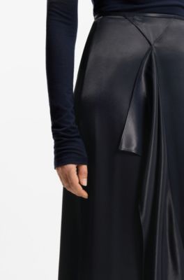 Falda midi de sat&eacute;n con falso cruzado, Azul oscuro