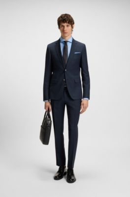 Micro-patterned slim-fit suit in virgin wool, Dark Blue