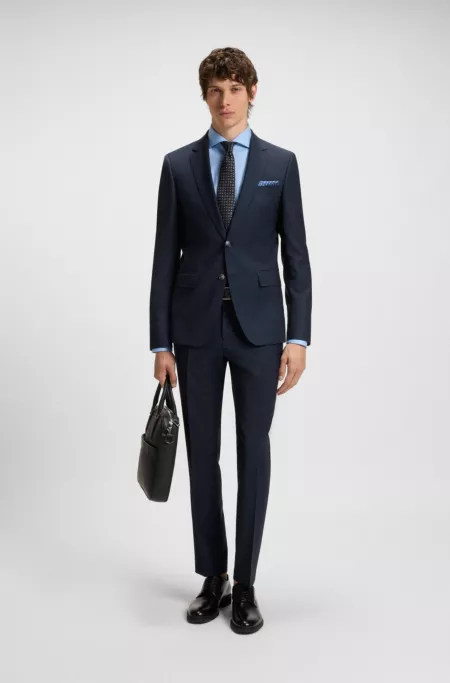 Micro-patterned slim-fit suit in virgin wool