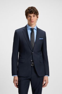 Traje slim fit de lana virgen con microestampado, Azul oscuro