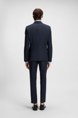 Micro-patterned slim-fit suit in virgin wool, Dark Blue
