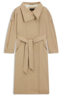 Oversized trench coat with water-repellent finish, Brown