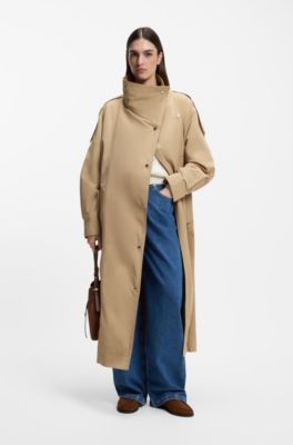 Oversized trench coat with water-repellent finish, Brown