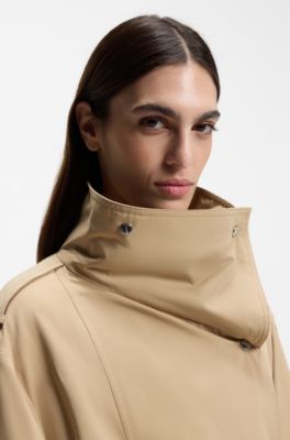 Oversized trench coat with water-repellent finish, Brown