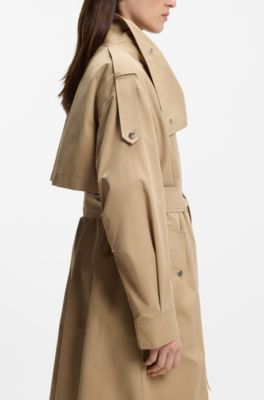 Oversized trench coat with water-repellent finish, Brown