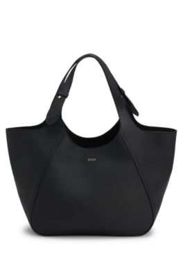 Logo-lettering tote bag in grained leather, Black