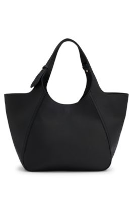 Bolso tote de piel granulada con inscripci&oacute;n del logotipo, Negro