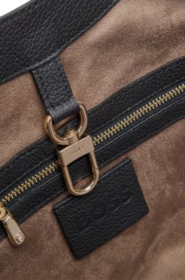 Logo-lettering tote bag in grained leather