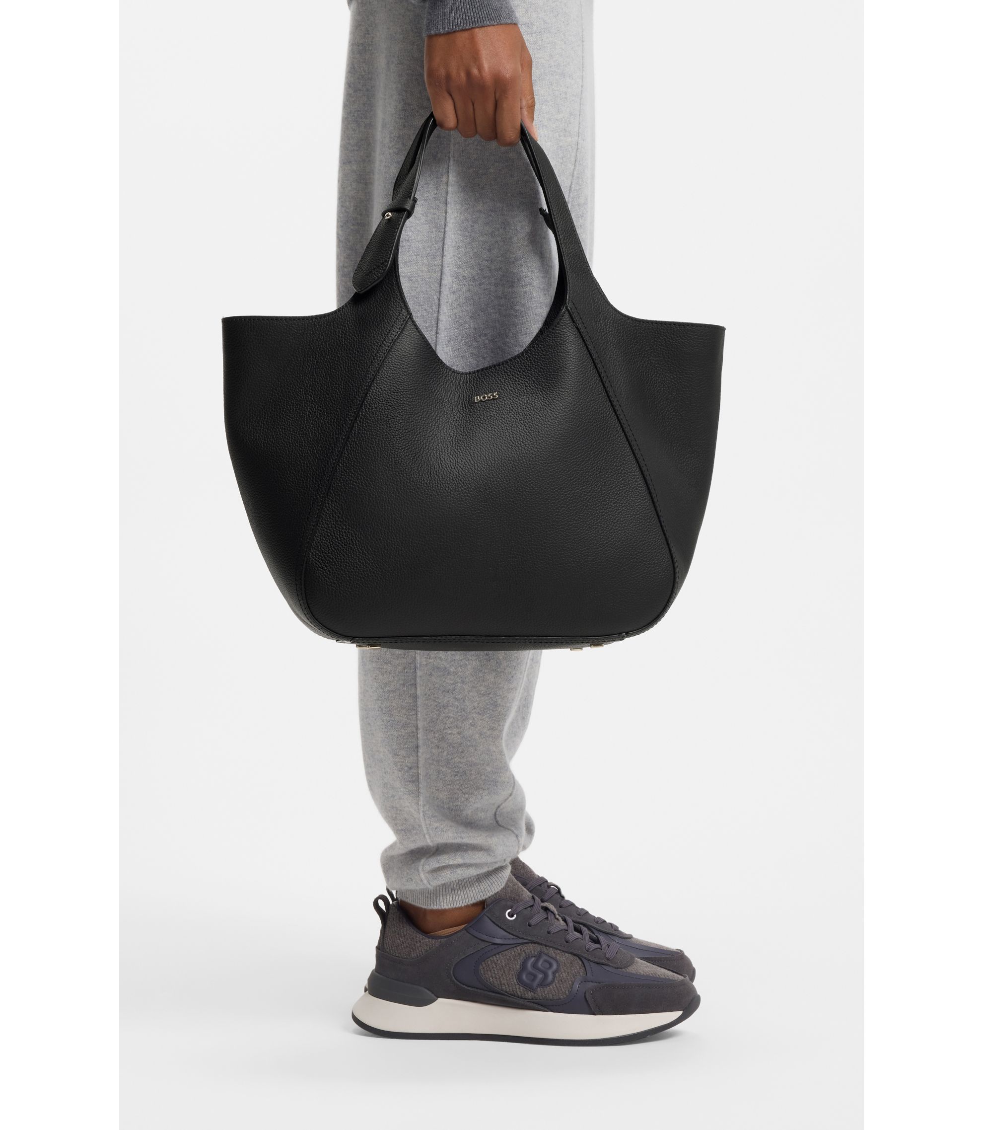 BOSS - Logo-lettering tote bag in grained leather - Black