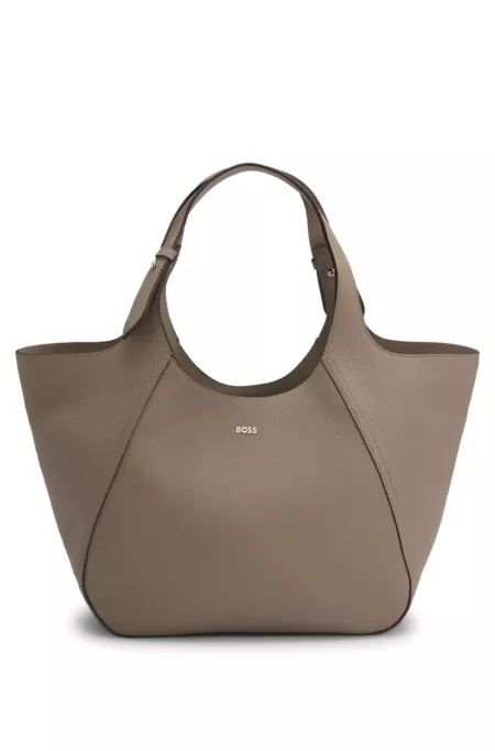 Logo-lettering tote bag in grained leather
