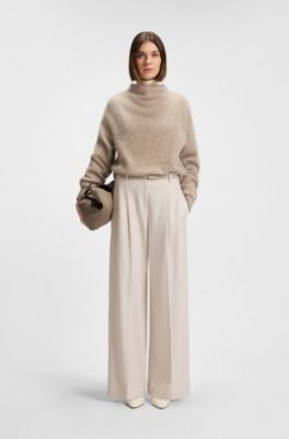 Logo-lettering tote bag in grained leather, Light Brown