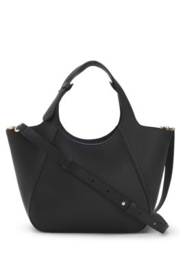 Logo-lettering tote bag in grained leather, Black