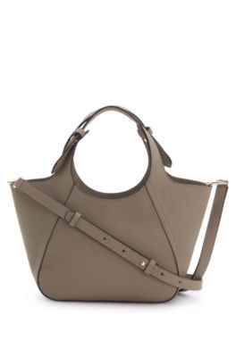 Bolso tote de piel granulada con inscripci&oacute;n del logotipo, Marr&oacute;n claro