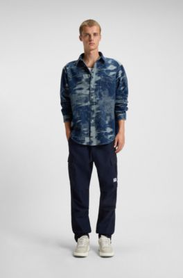 Relaxed-fit trousers in denim-look ripstop, Dark Blue