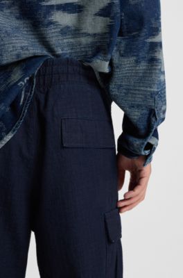 Relaxed-fit trousers in denim-look ripstop, Dark Blue