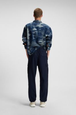 Pantalones cargo relaxed fit en tejido antidesgarros de aspecto denim, Azul oscuro