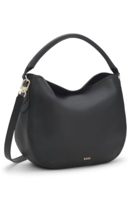 Leather shoulder bag with gold-tone logo, Black