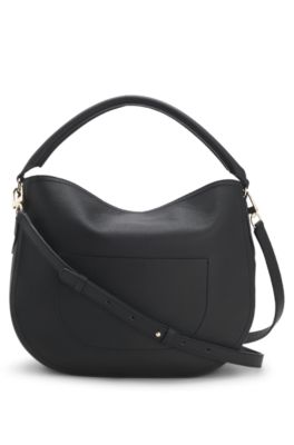Leather shoulder bag with gold-tone logo, Black