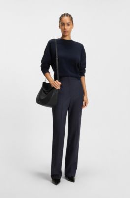 Leather shoulder bag with gold-tone logo, Black