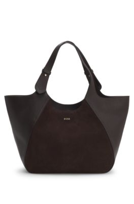 HUGO BOSS レザートートバッグ BOSS - Tote bag in leather and suede - Dark Purple