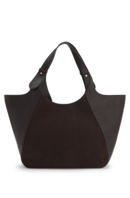 Tote bag in leather and suede, Dark Purple