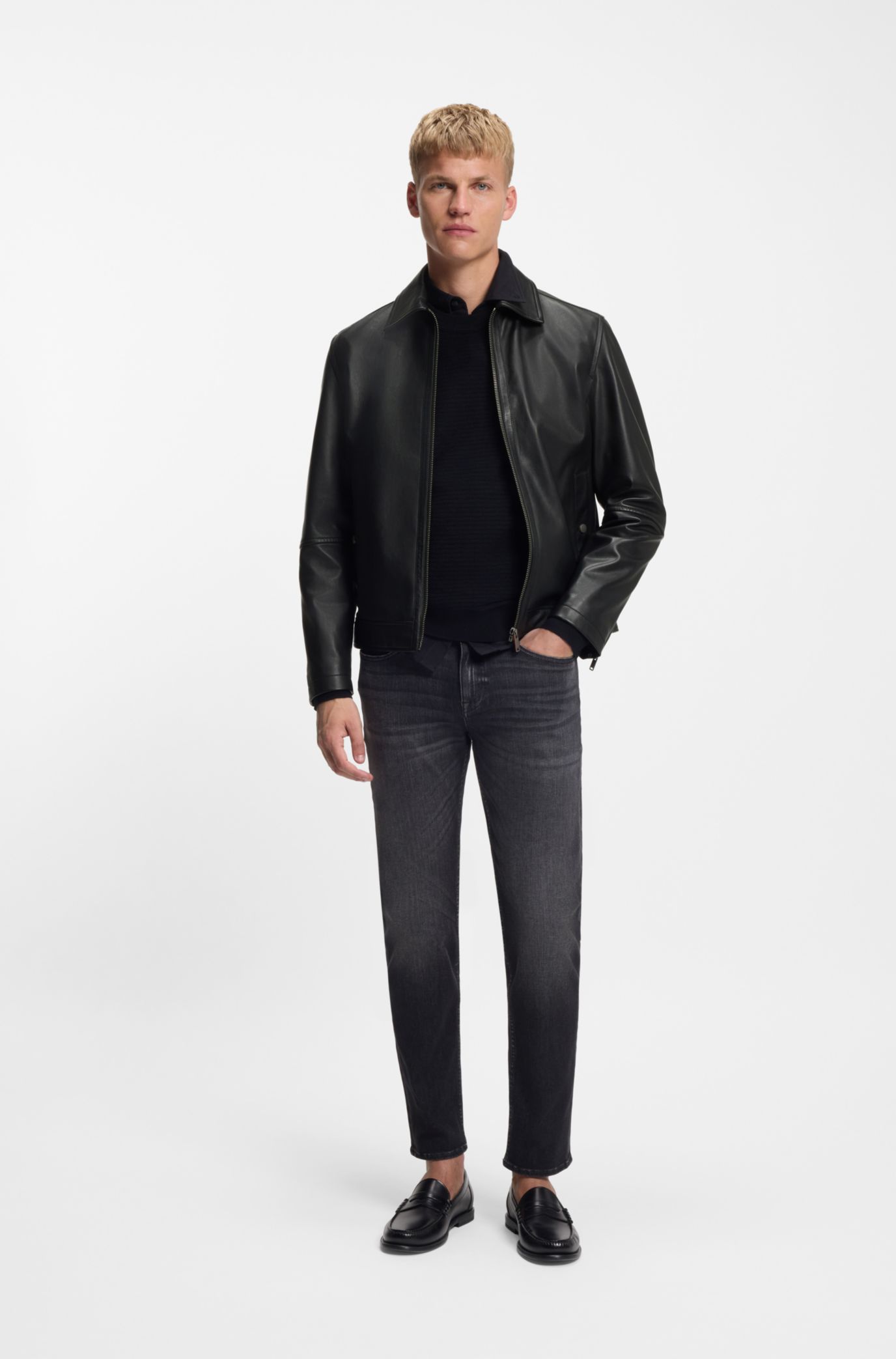 BOSS - Nappa-leather jacket in a regular fit - Black