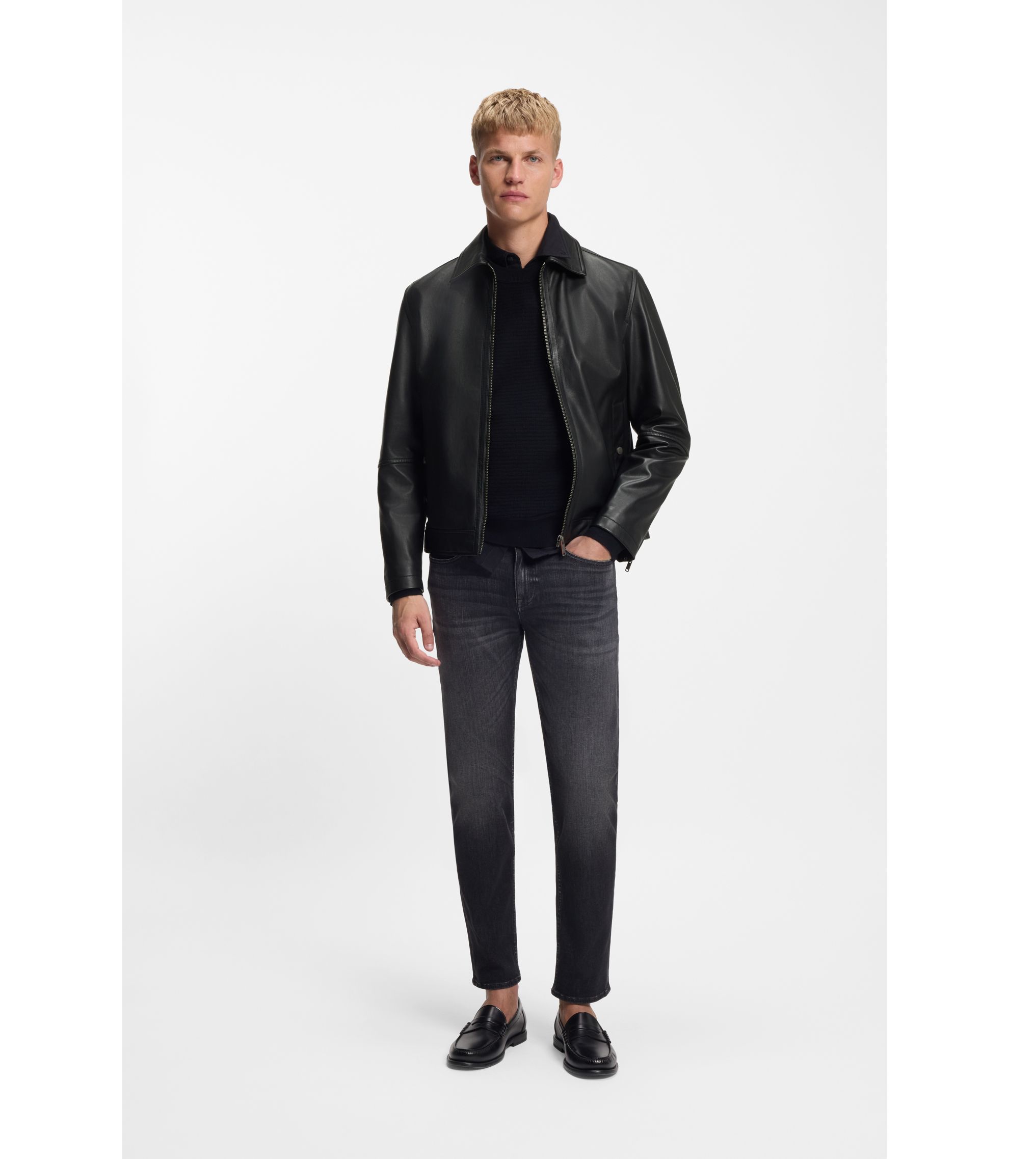 BOSS - Nappa-leather jacket in a regular fit - Black