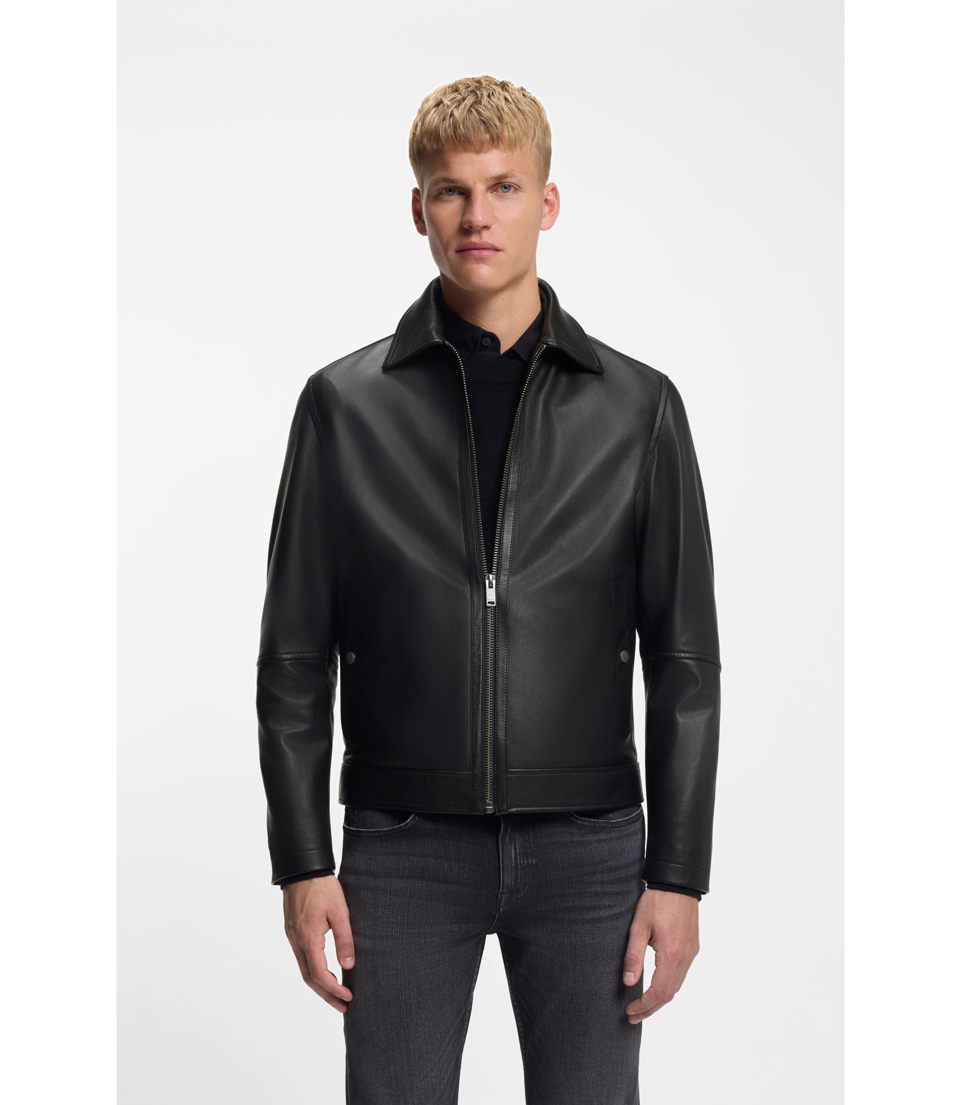 BOSS - Nappa-leather jacket in a regular fit - Black