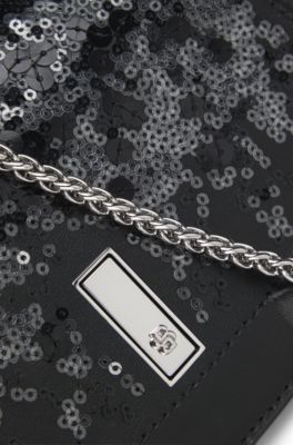 Pochette cuir Ariell &agrave; sequins, Noir