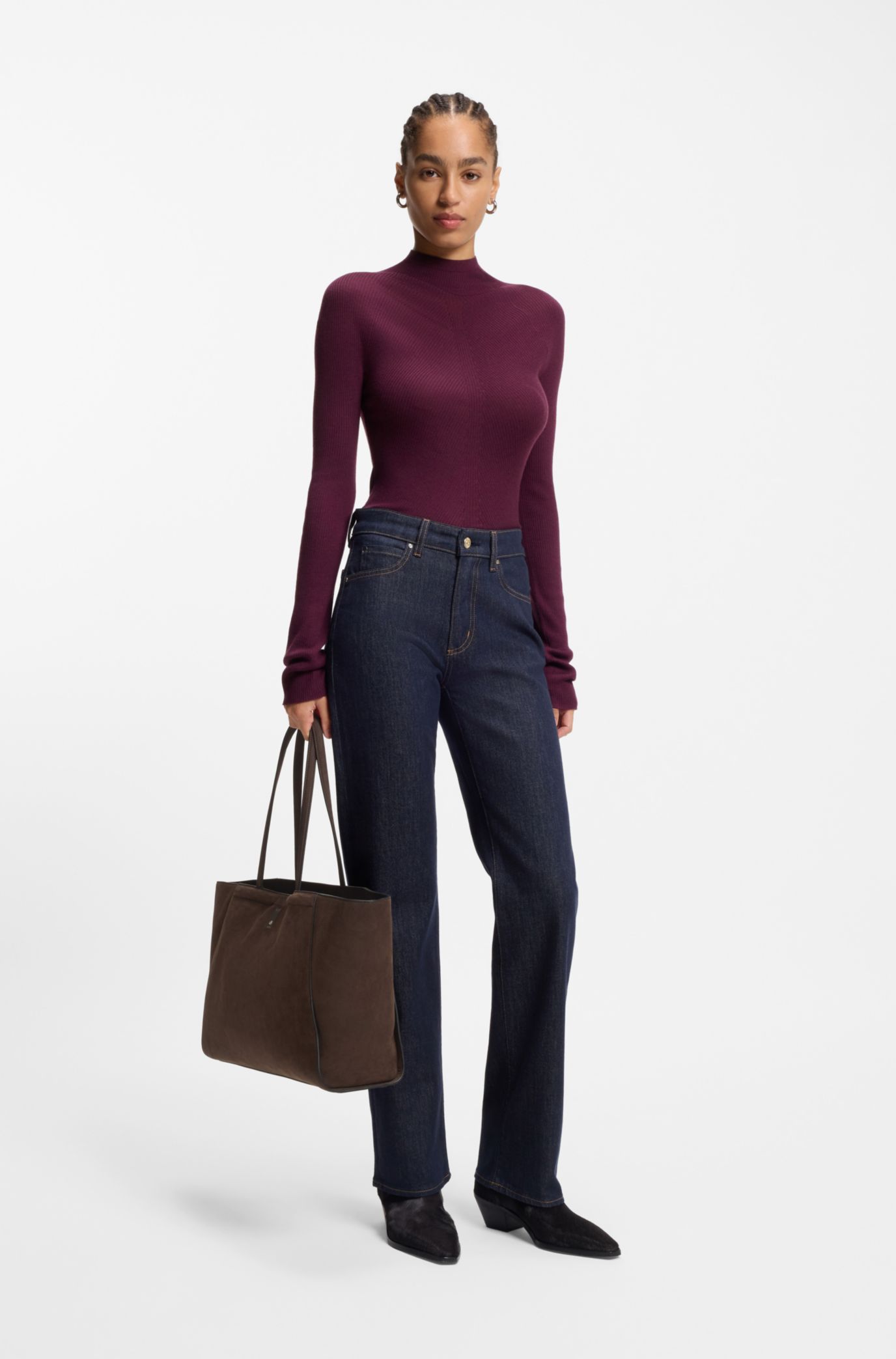 BOSS - Ariell shopper bag in nubuck - Dark Purple