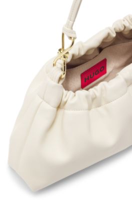 Bolso hobo con cord&oacute;n y herrajes dorados, Blanco