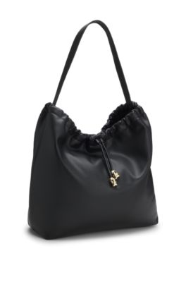 Bolso bandolera con cord&oacute;n y herrajes dorados, Negro
