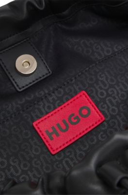 Bolso bandolera con cord&oacute;n y herrajes dorados, Negro