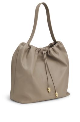 Bolso bandolera con cord&oacute;n y herrajes dorados, Beige claro