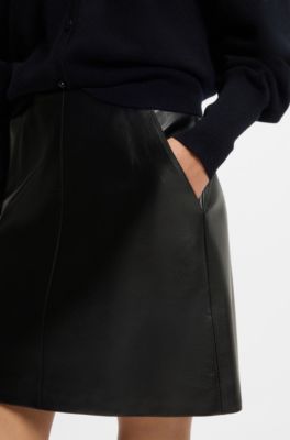 Nappa-leather skirt with front seam, Black