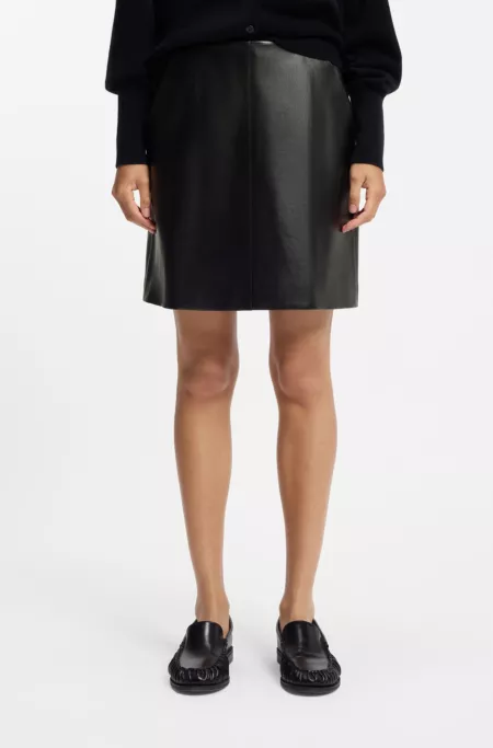 Nappa-leather skirt with front seam