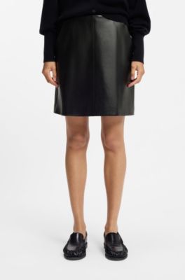 Falda en piel de napa con costura delantera, Negro