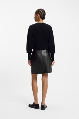 Nappa-leather skirt with front seam, Black