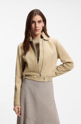 Blouson-style jacket in soft-touch suede, Light Beige