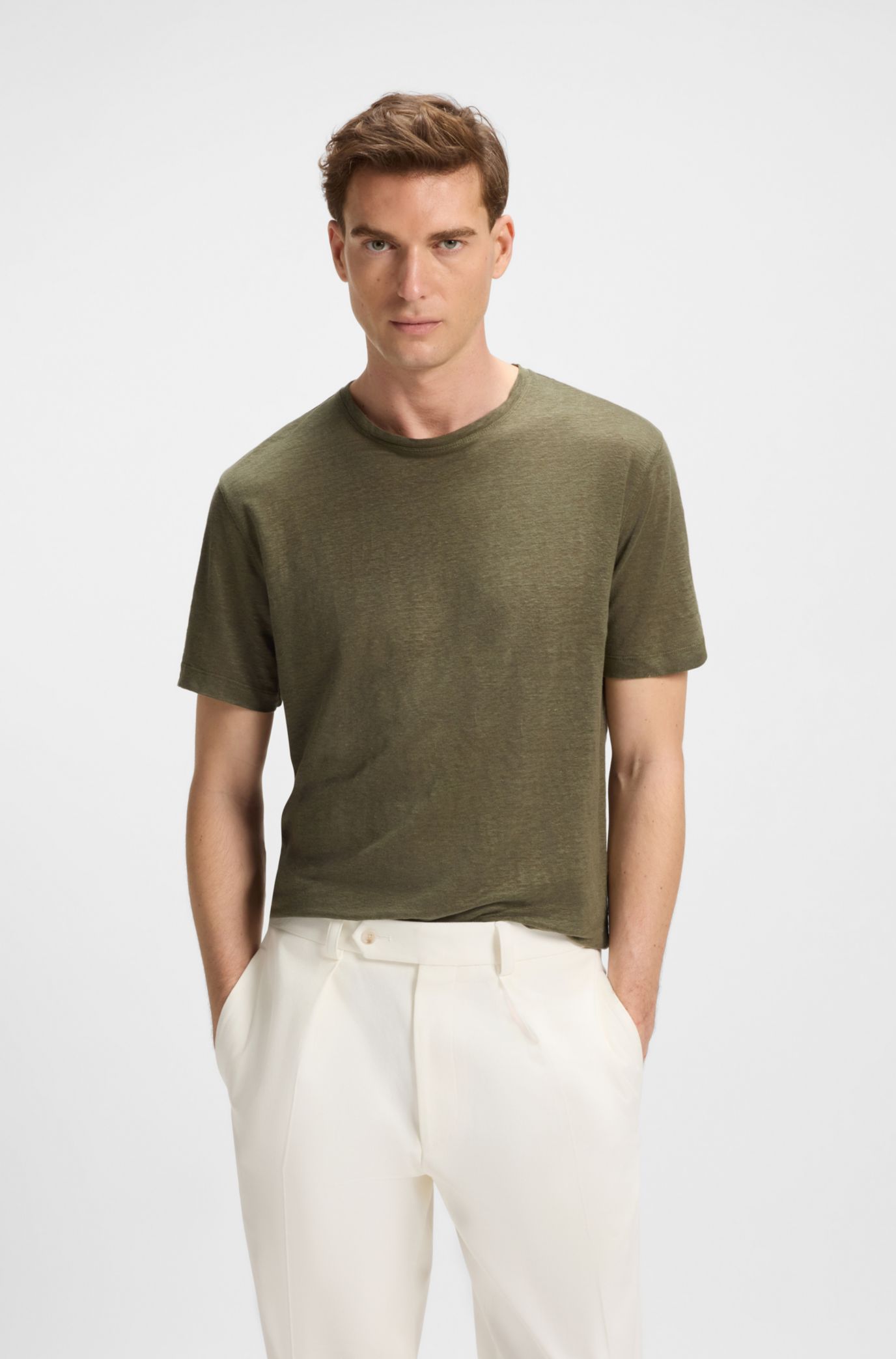 ベッカムコラボ▼BECKHAM X BOSS▼soft linen T-shirt▼ BOSS - BECKHAM x BOSS T-shirt in soft linen - Green